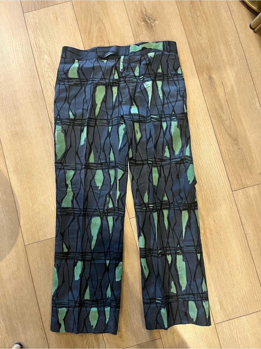 Marni Navy and Teal Abstract Print Trousers Size 42 (6)